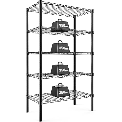 DUMOS 5 Tier Metal Wire Rack Shelf Heavy Duty Standing Shelves Adjustable Steel Closet Shelving Unit Organizers and Storage for Kitchen Bathroom Pantry Office, 13.78" D x 35.43" W x 69.29" H