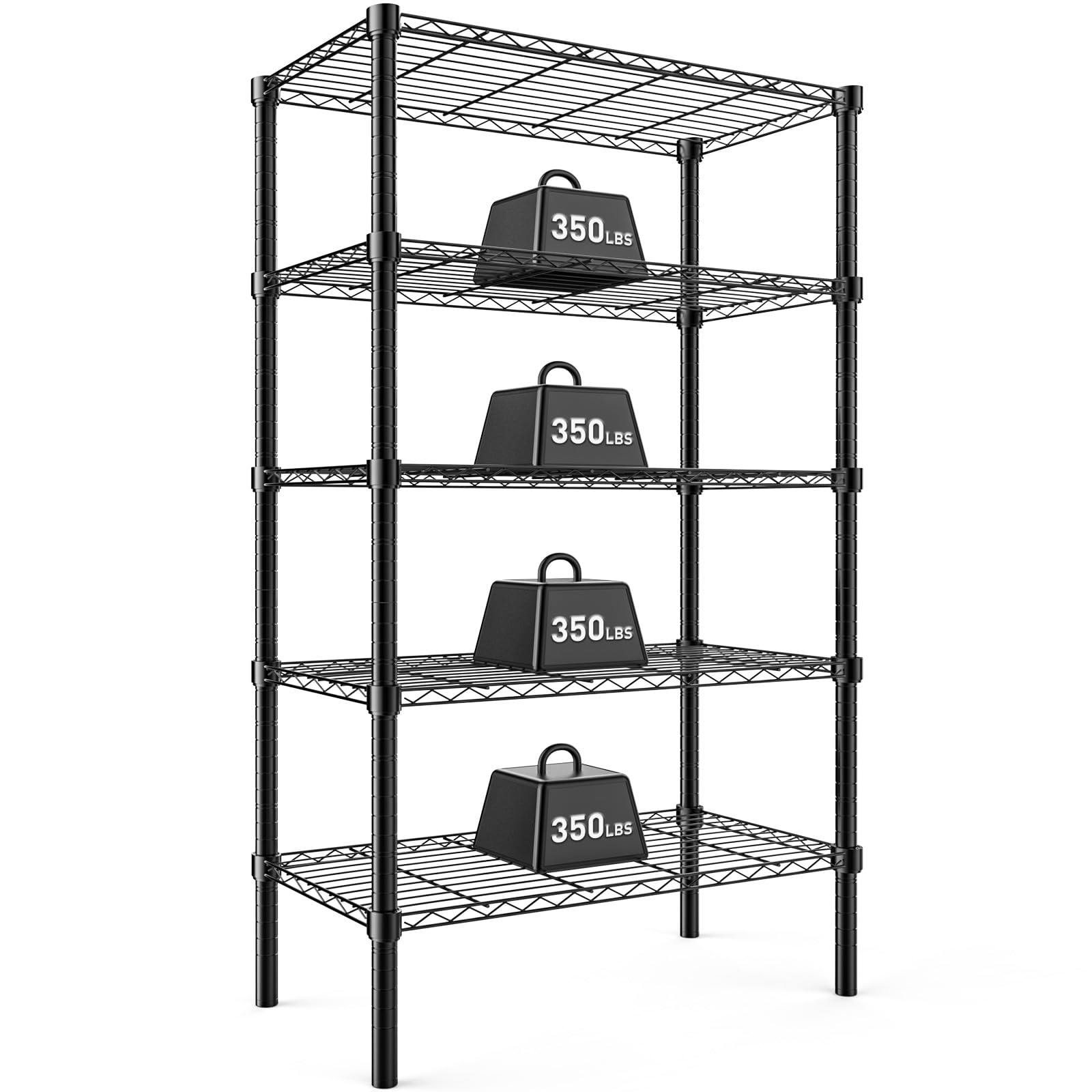 DUMOS 5 Tier Metal Wire Rack Shelf Heavy Duty Standing Shelves Adjustable Steel Closet Shelving Unit Organizers and Storage for Kitchen Bathroom Pantry Office, 13.78" D x 35.43" W x 69.29" H