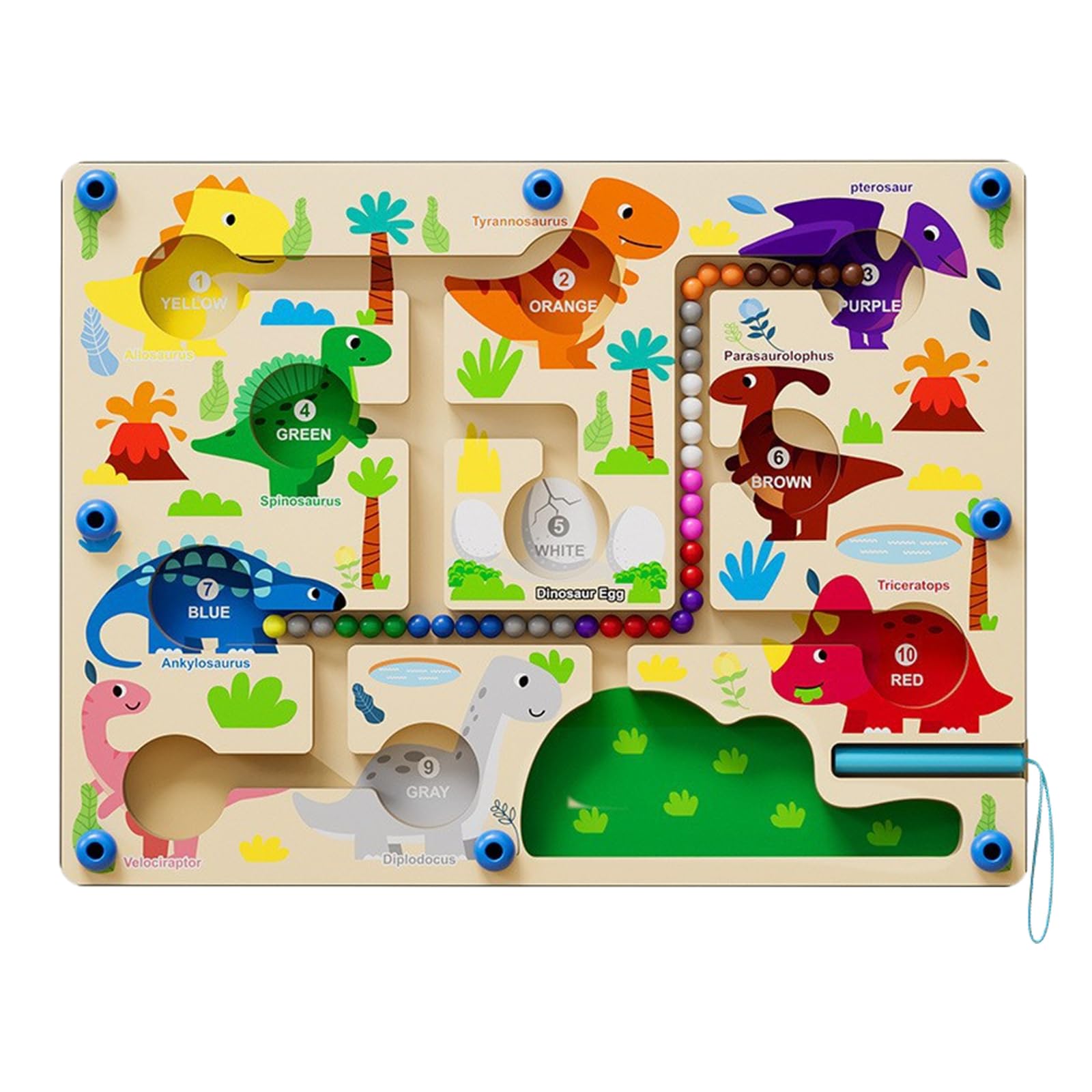 Labyrinthe Magnétique Dinosaure - Jeu Educatif Montessori - Apprentissage Couleurs & Nombres