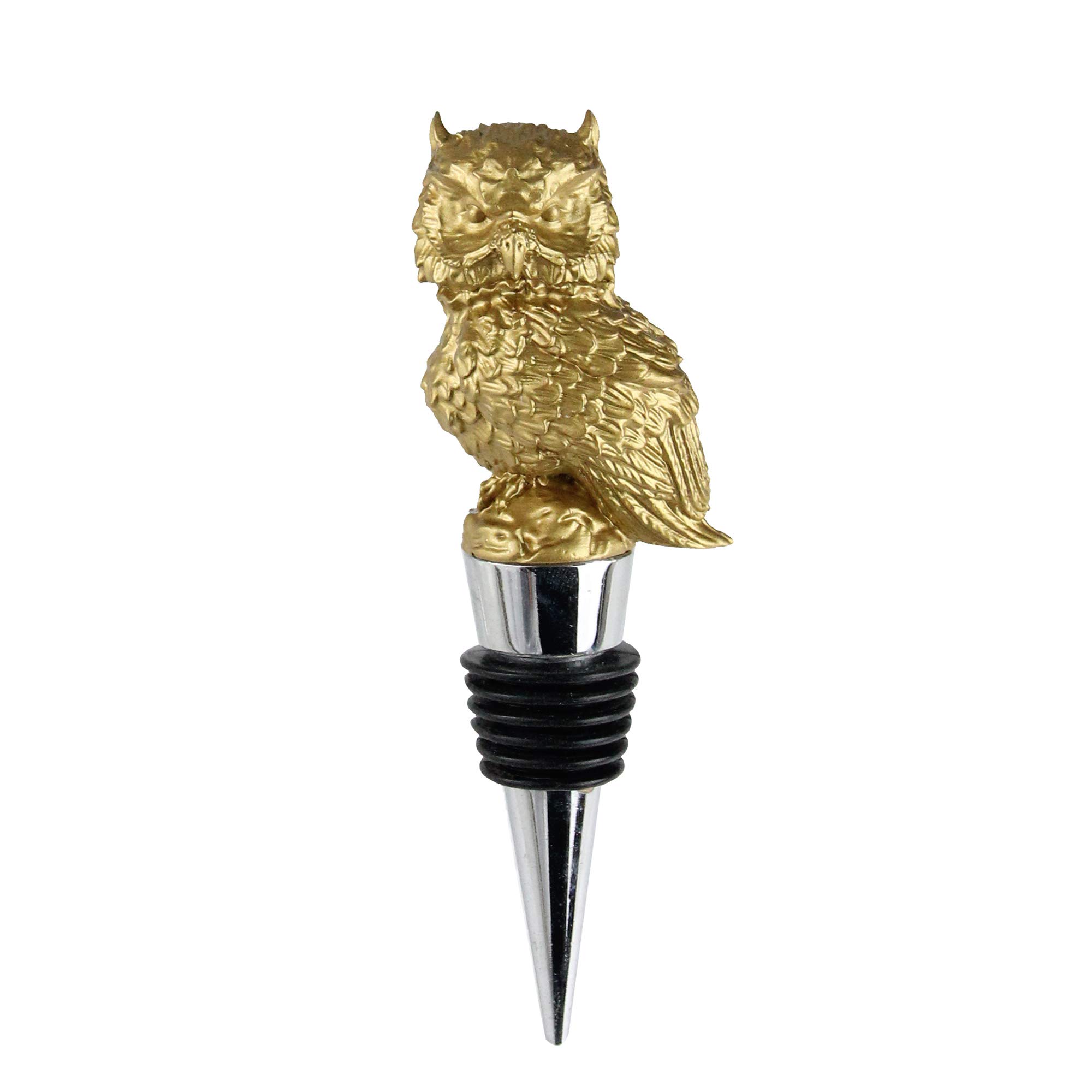 Tapón para botella de vino de acero inoxidable, diseño de búho dorado hecho a mano de Woodland, 4,75 pulgadas