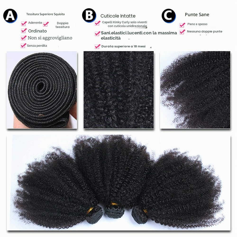 Tessitura Bresiliana Afro Kinky Curly Capelli Umani Remy Trames Tessitura Capelli Naturali Ricci 10 12 14 Pollici Wavy Uman Hair Bundles 4B 4C Brasiliani Estensioni Colore Nero