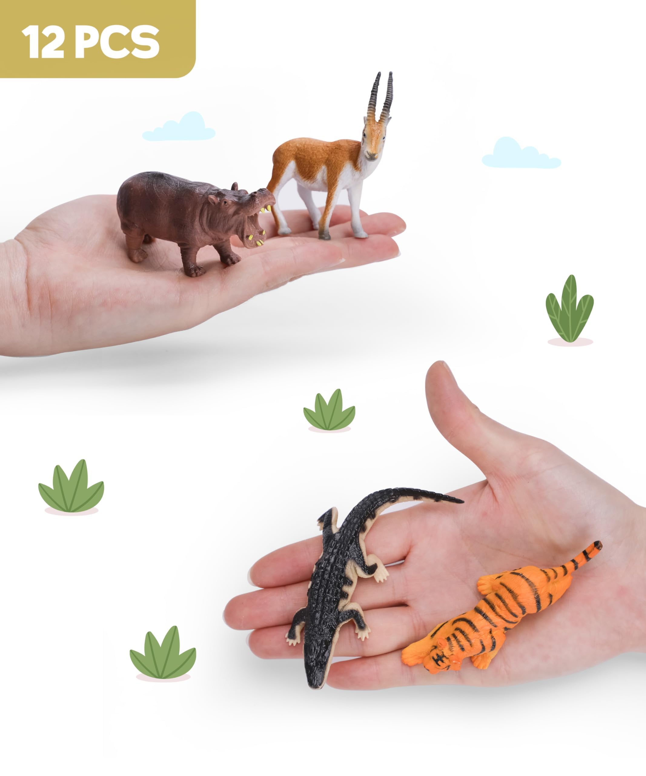 Figurines Animaux Zoo – Lot De 12 Pièces Jungle Et Safari – Jouets Éducatifs En Plastique – Idéal Pour Enfants