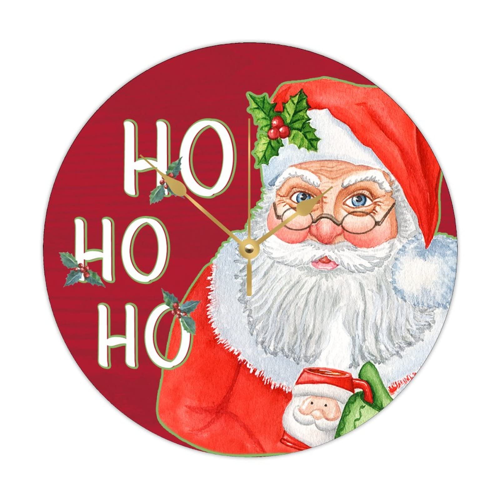 Horloge murale ronde en bois Hohoho de Noël rétro et silencieuse 38 cm