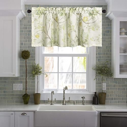 Miniatura 2 de Leeva Green Blossoms - Cenefas de cocina para ventanas, diseño de patrón de plantas en acuarela, cenefa pequeña de cortinas y drapeados para
