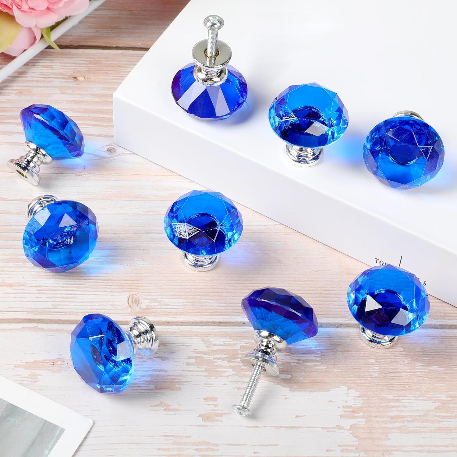Jetec 20 Pcs Crystal Drawer Pulls Cabinet Knobs 30mm Diamond Dresser Knobs for Dresser Drawers Kitchen Bookcase Wardrobe(Blue,Classic Style)