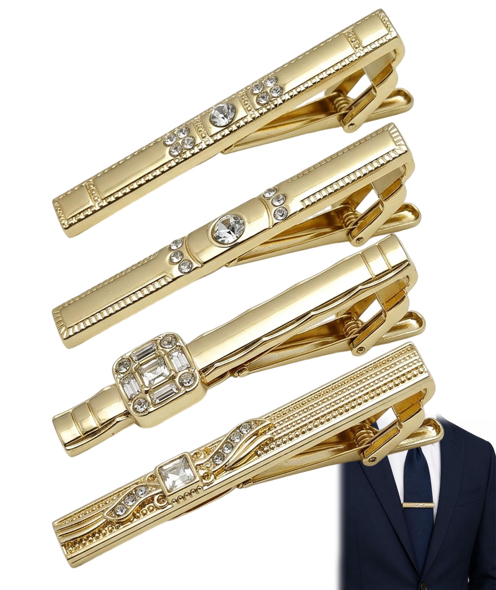 4-Piece Tie Clip Set for Men, Metal Tie Bar and Formal Tie Pin for Business and Wedding, 6cm Tie Holder Suit Accessories-image-47