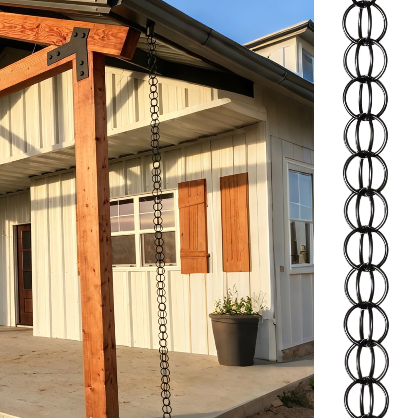 UZAMIRLEX Rain Chain, Japanese Aluminum Rain Chain Black Multiple Sizes Gutter Downspout Replacement(1.2m(4ft))