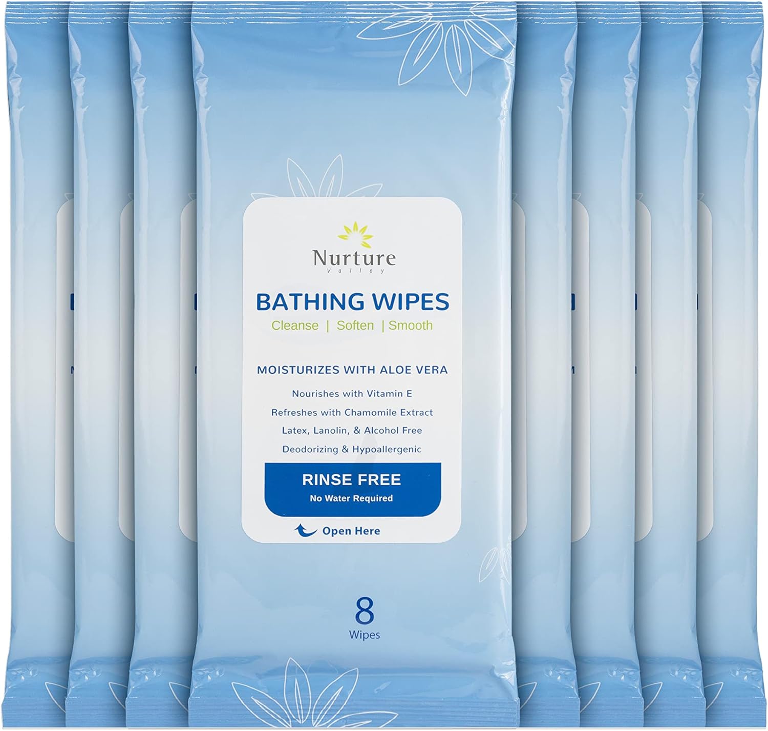 Rinse Free Bathing Wipes (8Pack) 64 Microwavable Adult Cleansing