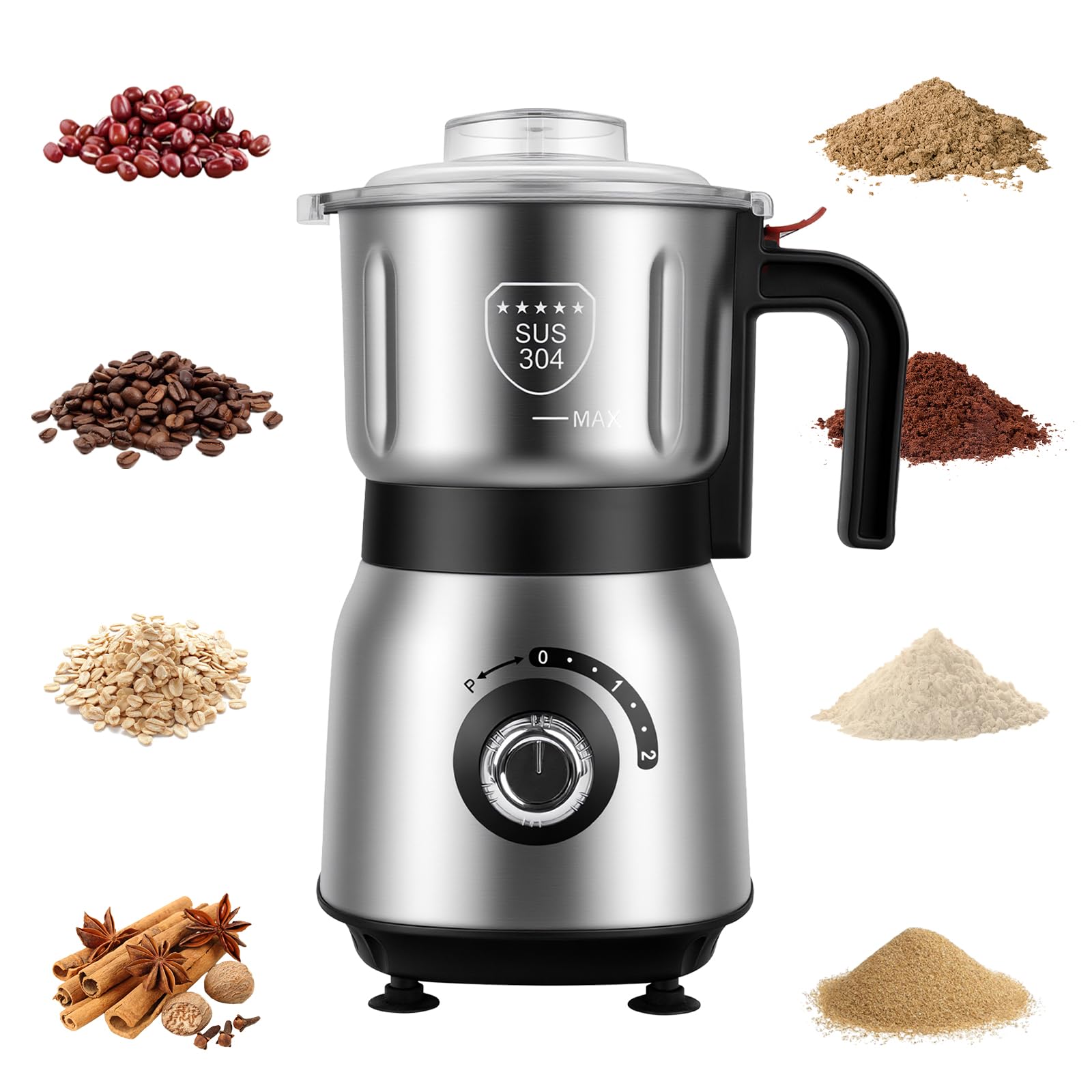 Electric Grinder for Kitchen - 500W Grain Mill with 3 Stainless Steel Blades, Versatile Spice Grinder for Coffee, Grinding Spices, Bean, Grains, Nuts,Wet & Dry Use(Black)
