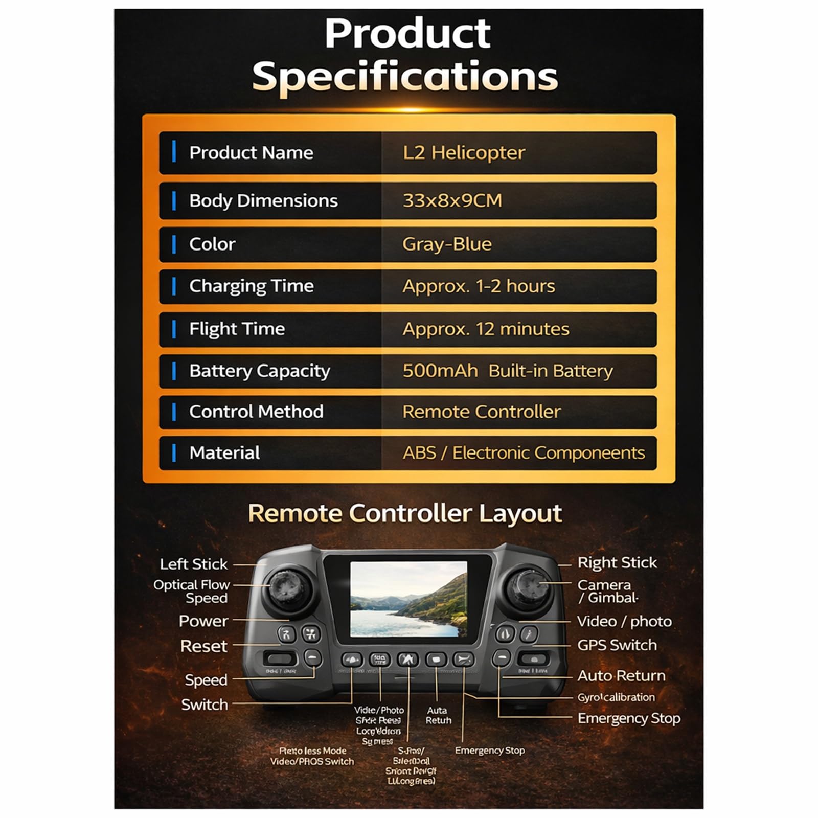 RC Hubschrauber Brushless 4CH intelligenter Ferngesteuerter Hubschrauber mit eingebautem HD-Display-Controller und GPS Optical Flow für Erwachsene 2 Akkus