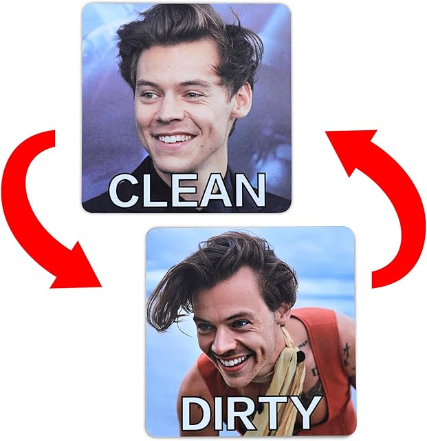Harrys Style Dishwasher Magnet Clean Dirty Sign Indicator, Washing Machine Magnet Double Sided Flip with Metal Magnetic Plate Universal Kitchen Dish Washer Reversible Indicator