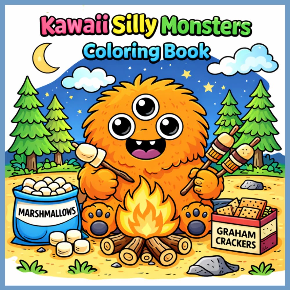 Kawaii Silly Monsters Coloring Book: 50 Adorable & Funny Monster Coloring Pages with Cute Scenes and Big Simple Outlines | For Adults, Teens, and Kids
