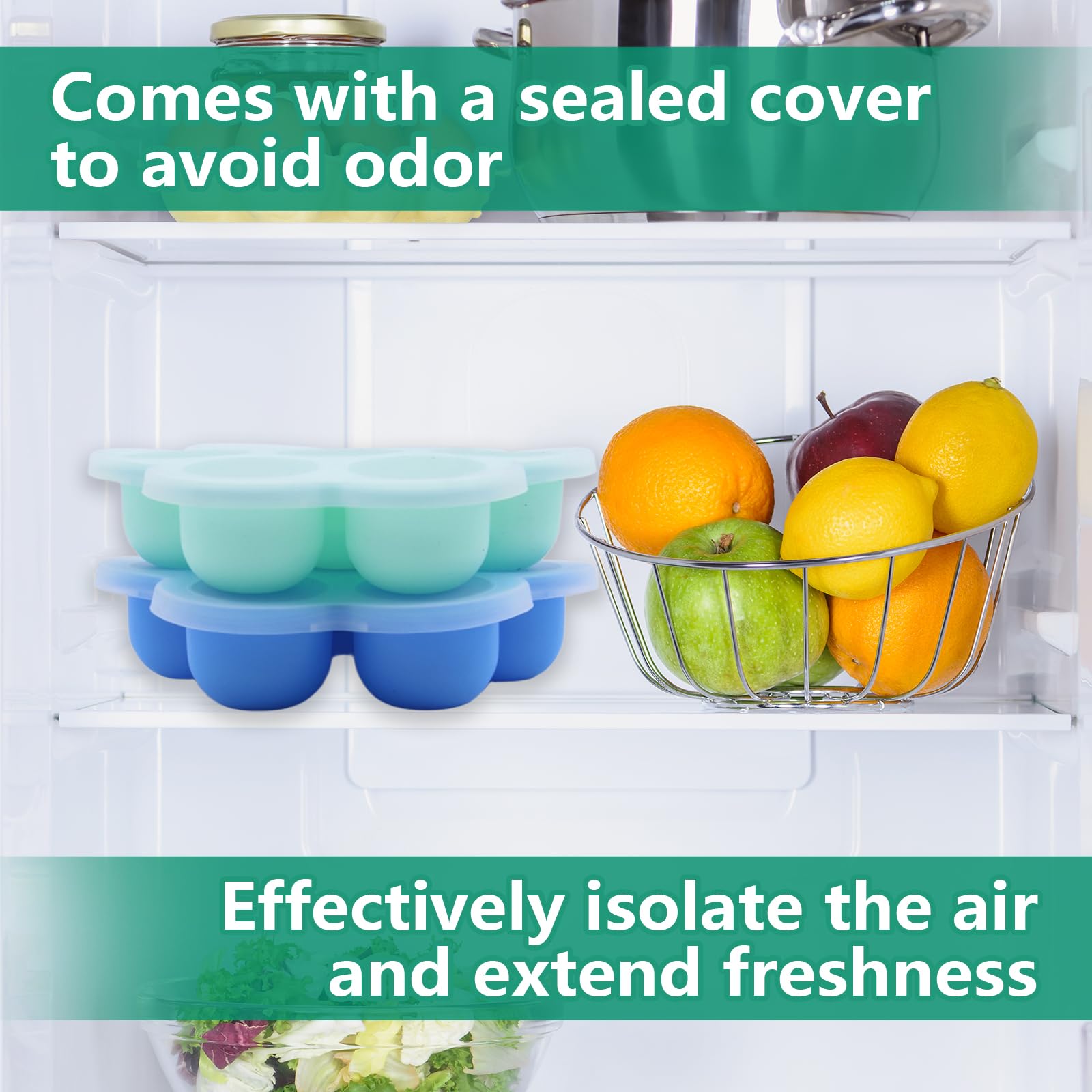 4 Pièces Bac a Glacons avec Couvercle Bebe, Plateaux de Congélation pour Aliments Bébés avec Couvercles, Pot Conservation Bébé en Silicone, Bac Congelation Puree Bebe, Moule en Silicone Bebe