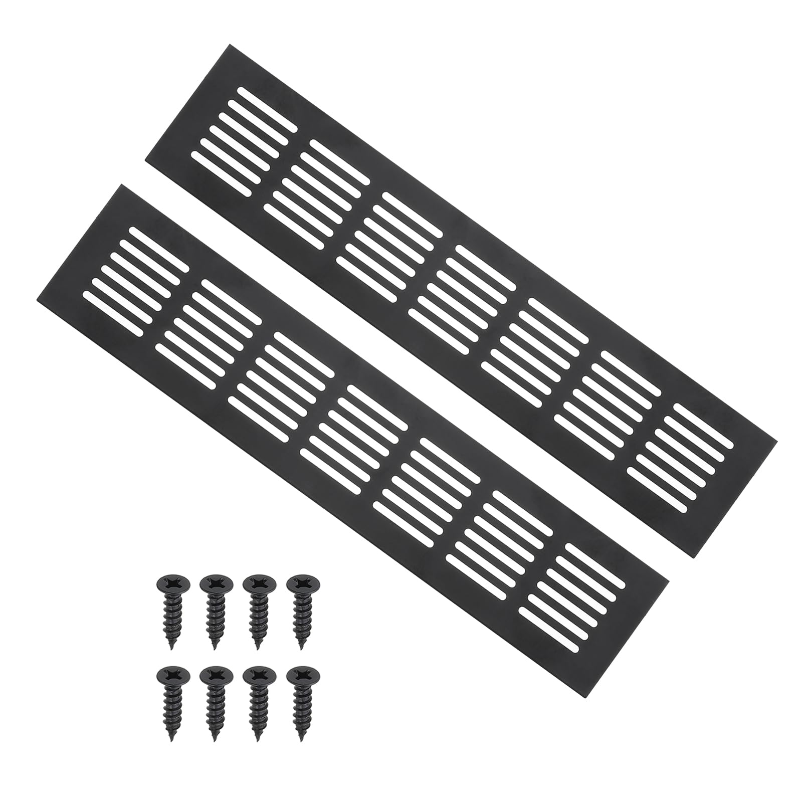PATIKIL 12 x 2.4 Inch Door Air Vent Cover, 2pcs Aluminum Grille Ventilation Cover Louvered with Mounting Screws for Cabinet Wardrobe Door, Black