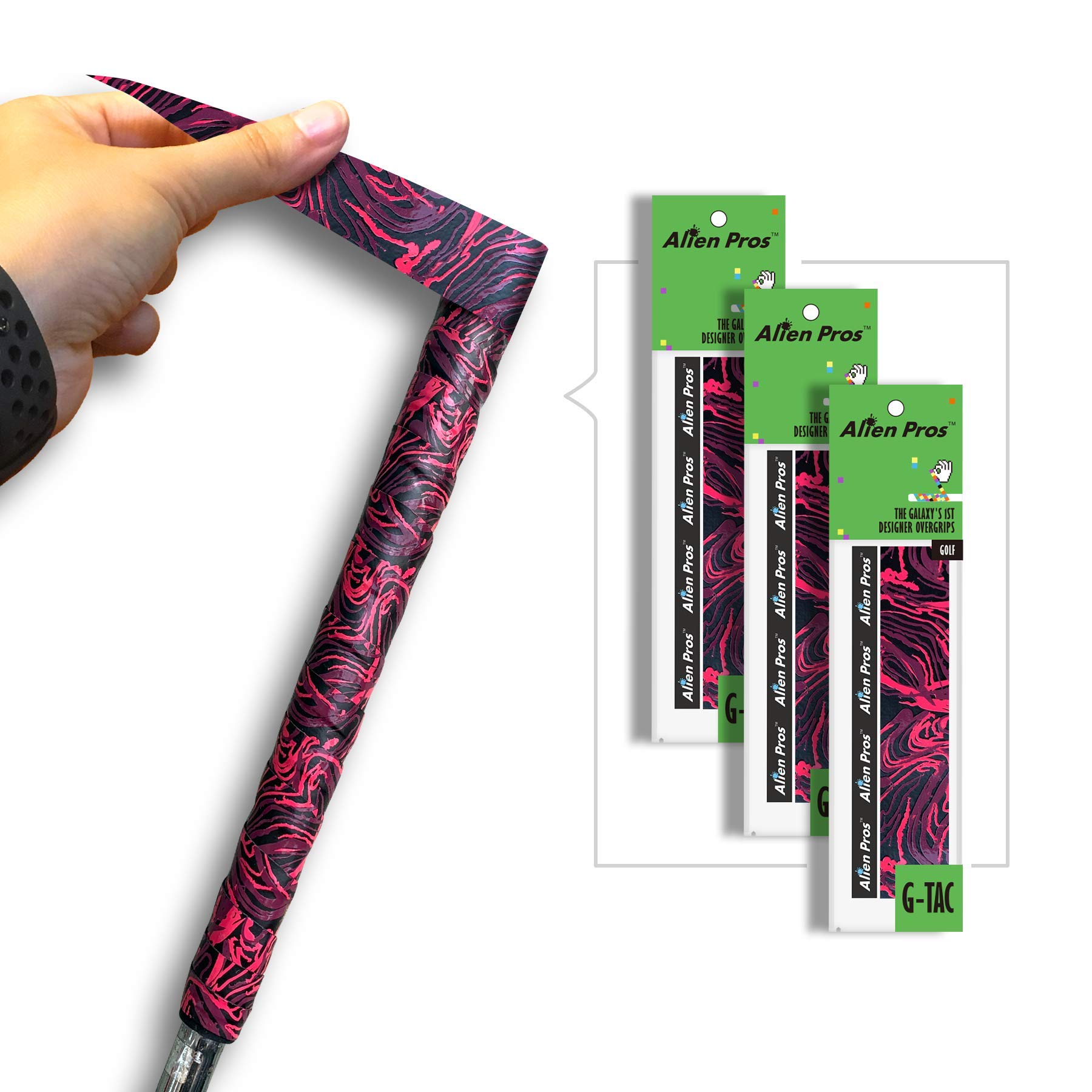 Alien Pros Golf Grip Wrapping Tapes (3-Pack) - Innovative Golf Club Grip Solution - Enjoy a Fresh New Grip Feel in Less Than 1 Minute (3-Pack, Fire)