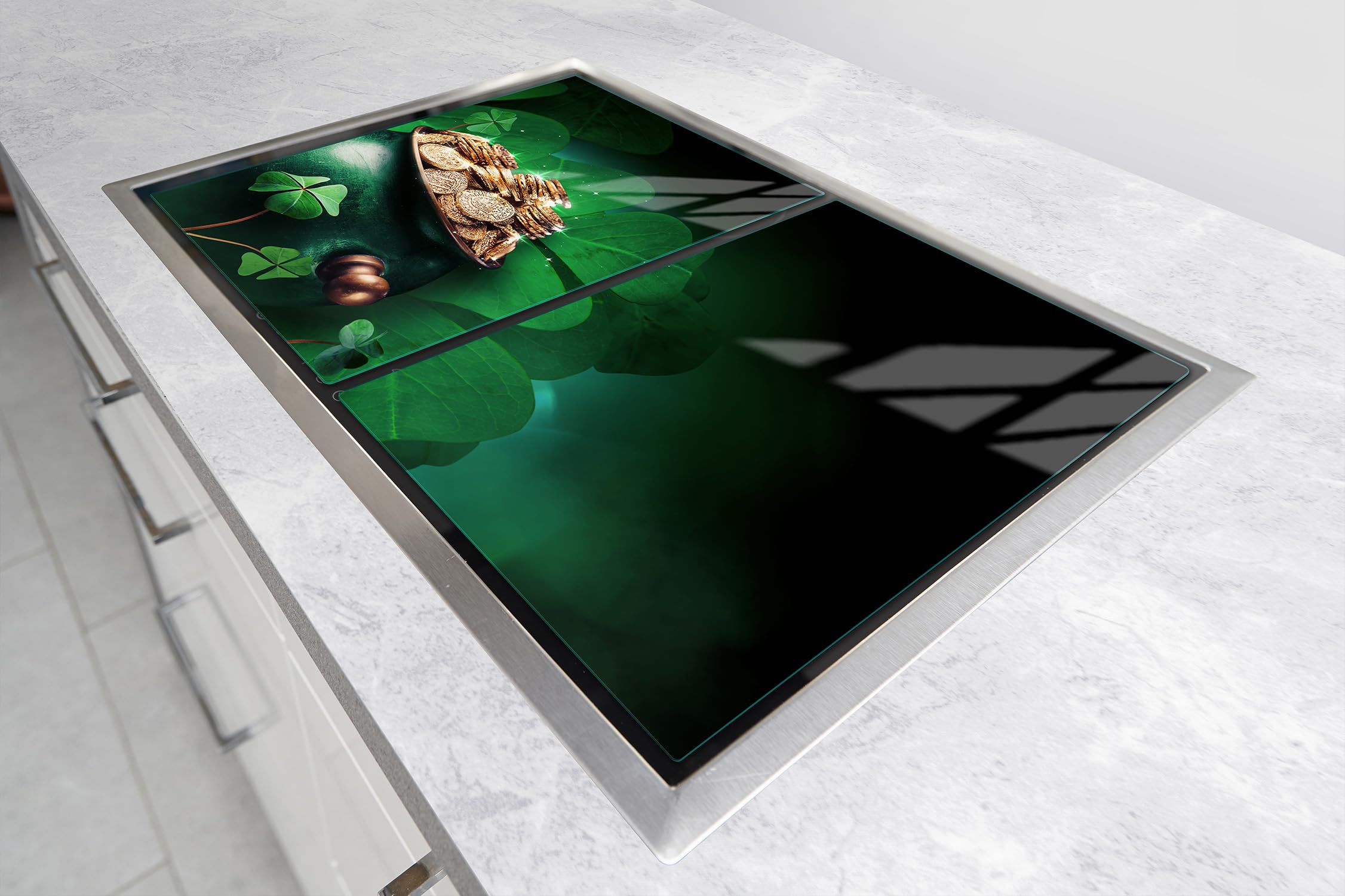 TMK ArtDeko Placa protectora de vitrocerámica 35 x 52 cm 2 piezas cocina eléctrica universal para inducción protección contra salpicaduras tabla de cortar de vidrio templado, hojas