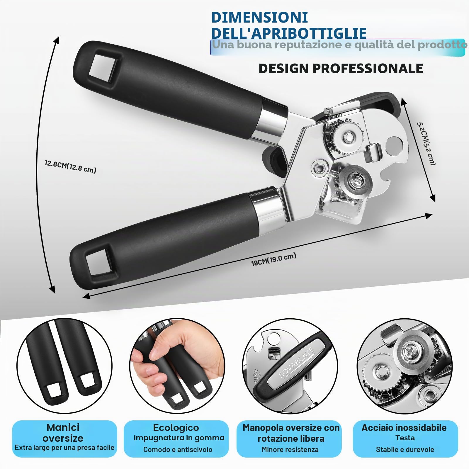 Apriscatole Manuale Professionale Acciaio Inossidabile Magnetico Solleva-Coperchio Impugnatura Ergonomica