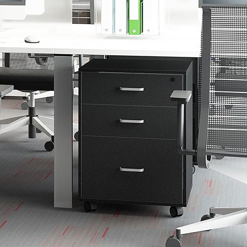 Miniatura 4 de soges Archivador vertical con cerradura de 3 cajones en las ruedas, para oficina en casa, color negro