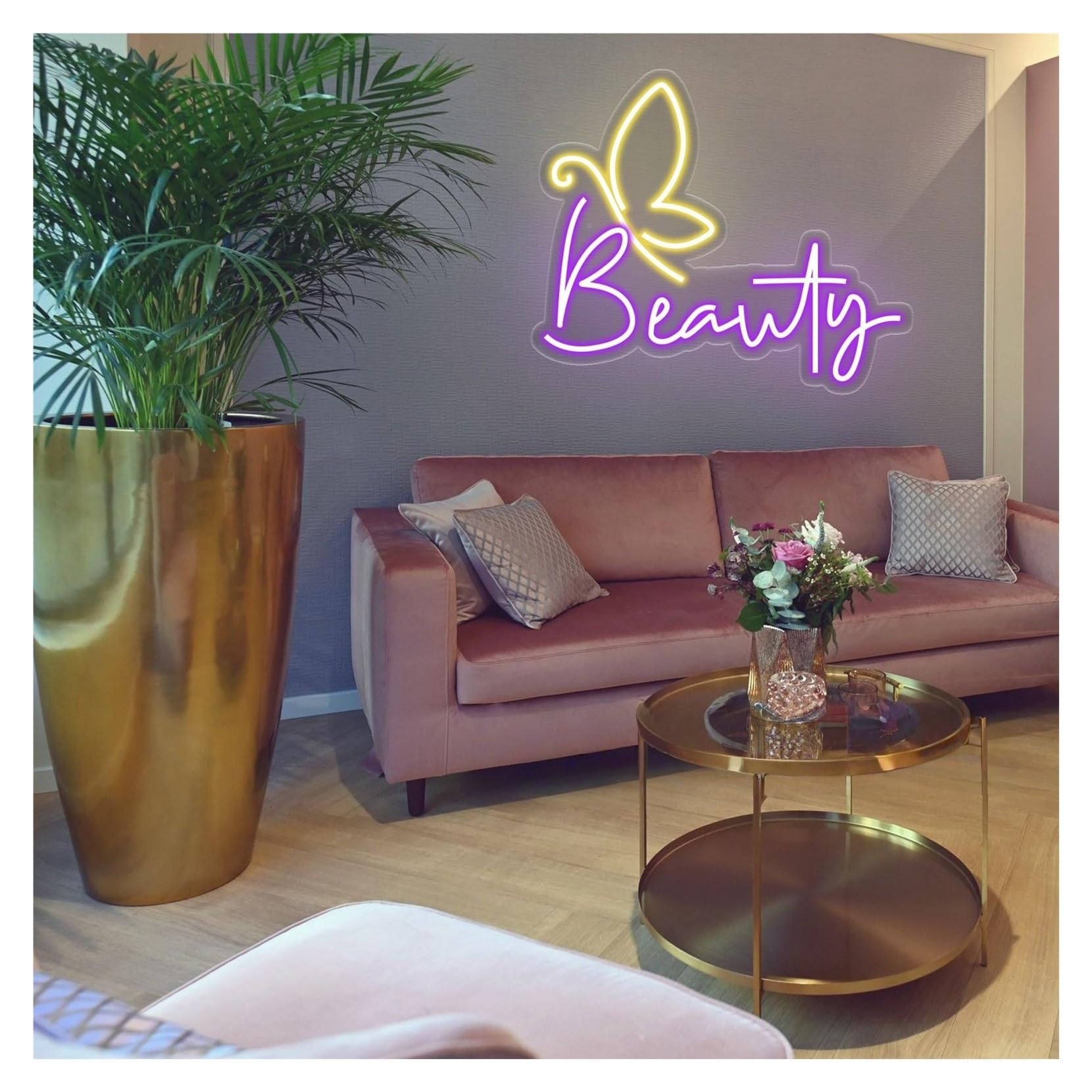 Rongch E Hanging Art Signs Butterfly Beauty Neon Sign,Suitabl For Salon Spa Lash Room Decor With Dimmabl 34Cmx40cm(E)