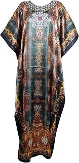Mogul Interior Women's Kaftan Maxi Dress Jewelled Caftan Cover Up Resort Wear 3XL Green