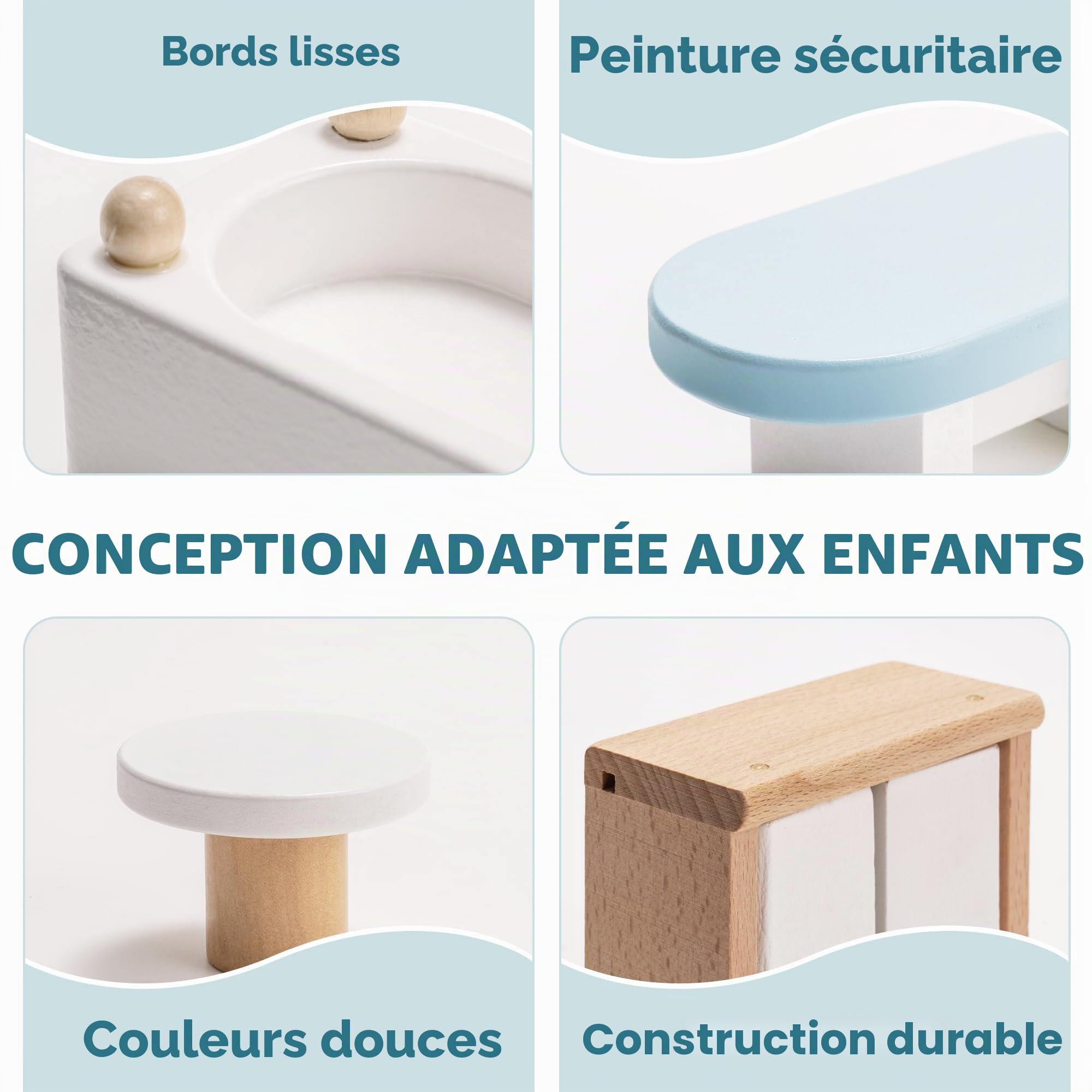 ROBUD Set de Meubles pour Maison de Poupée en Bois – Accessoires Maison de Poupée 23 Pièces, Mobilier pour Filles et Garçons
