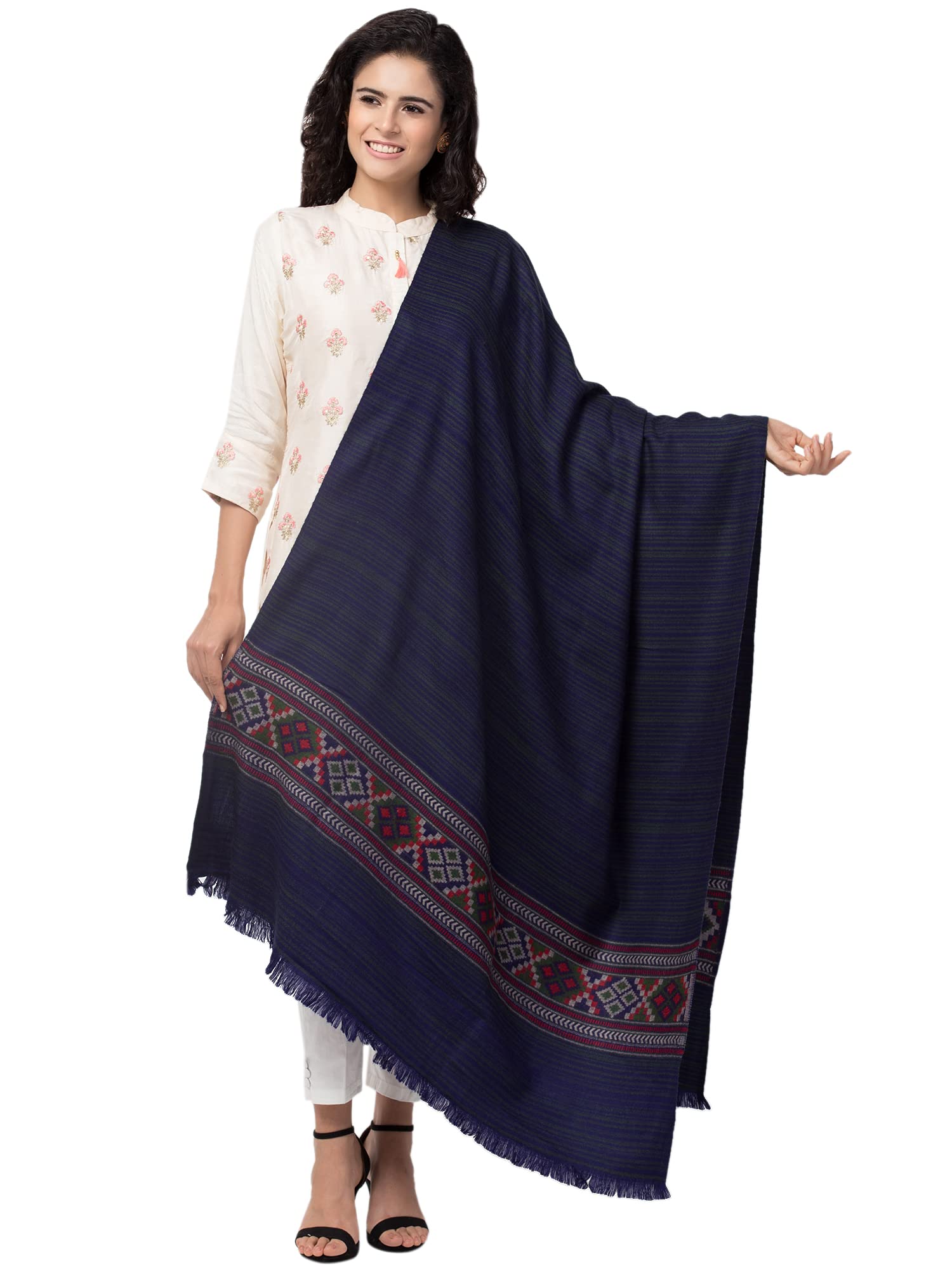 tweedle Traditional Kullu Shawl/Stole for Women Inspired by Himachal Handicraft (40 x 80 inches) (Blue)-picture-55