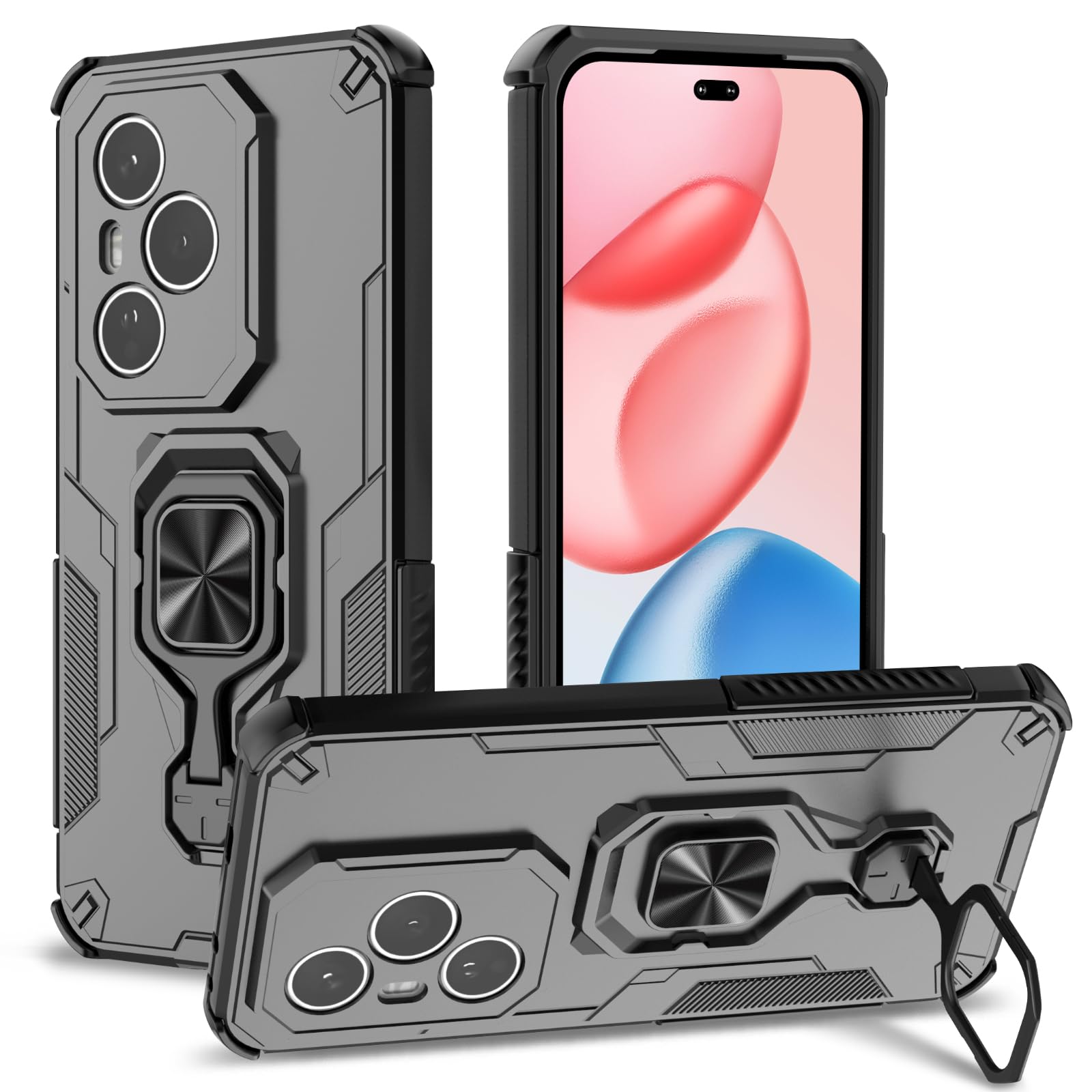 Funda para Samsung Galaxy A13 4G con Cristal Templado Protector Pantalla, Carcasa Antigolpes con Soporte anular metálico, Case Protectora de Grado Militar, Negro — view 134