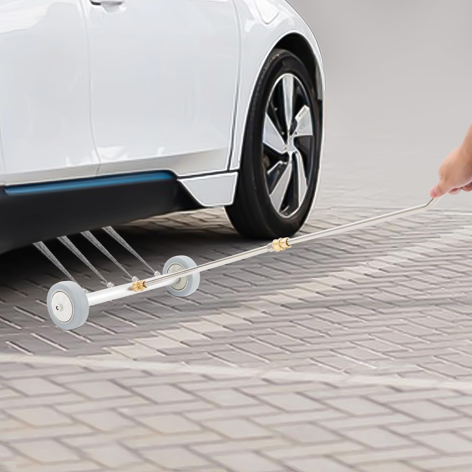 Podwozie samochodowe do myjki wysokociśnieniowej 4000 psi, środek do czyszczenia podłogi, 39 cm, szczotka wodna z 4 dyszami i 2 drążkami przedłużającymi do SUV, samochodów osobowych i wjazdowych