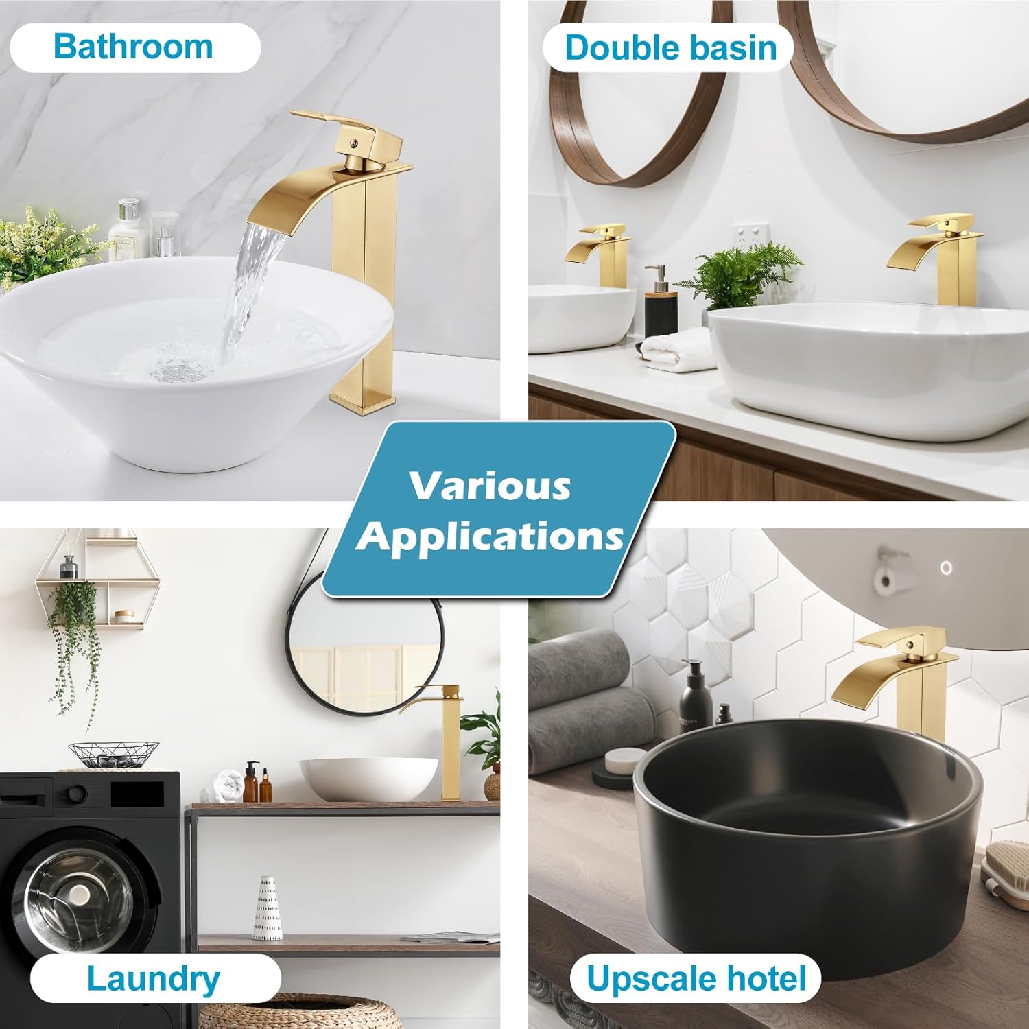 Midanya Waterfall Spout Bathroom Faucet Single Handle 1 Hole Bathroom Sink Faucet,Modern RV Lavatory Vanity Basin Tap with Water Hose,No Drain,Tall Body,Brushed Gold