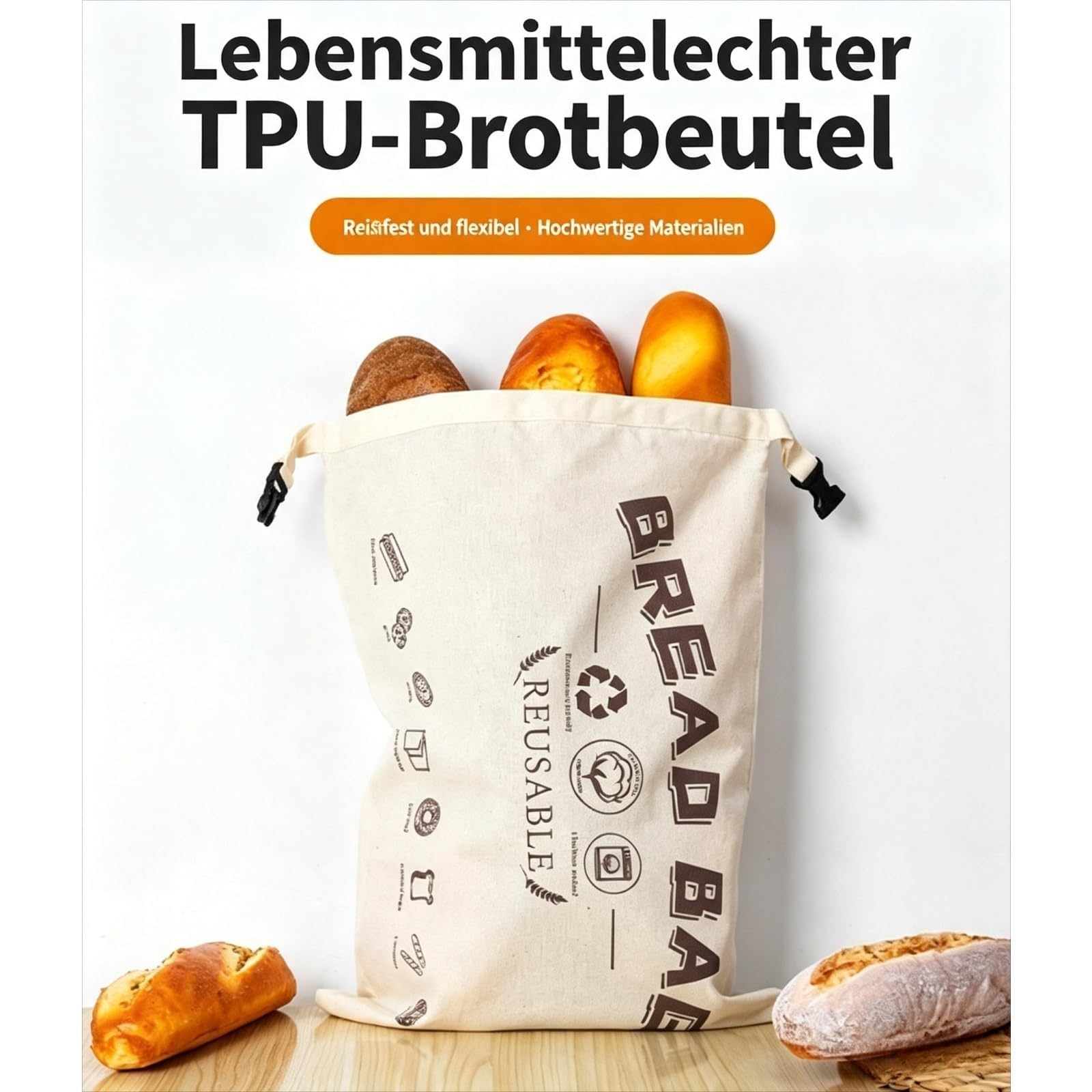 Bienenwachsbeutel, Wiederverwendbare Brotbeutel Aus Baumwolle, Zur Frischhaltung Von Brot Und Backwaren (Weiß,2pcs)