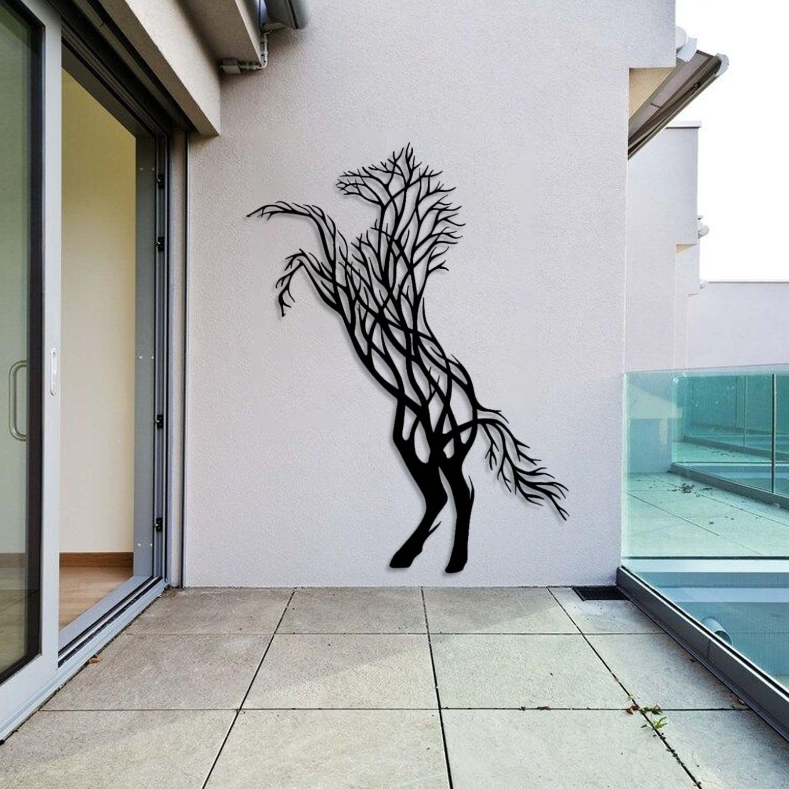 Cavallo e albero - Decorazione da parete in metallo, stile moderno