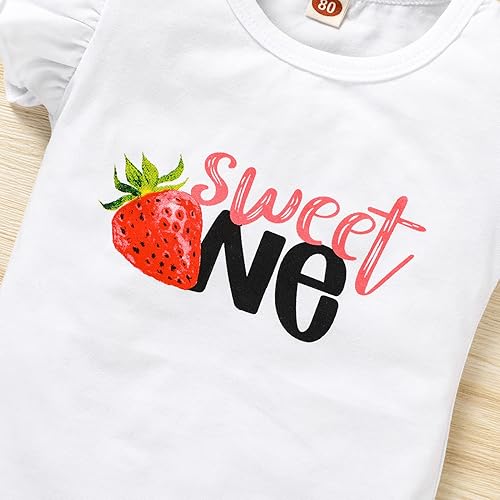 Miniatura 9 de Conjunto de ropa para bebé niña de 1er cumpleaños con mangas con volantes pantalones cortos estampados diadema con diseño de pastel