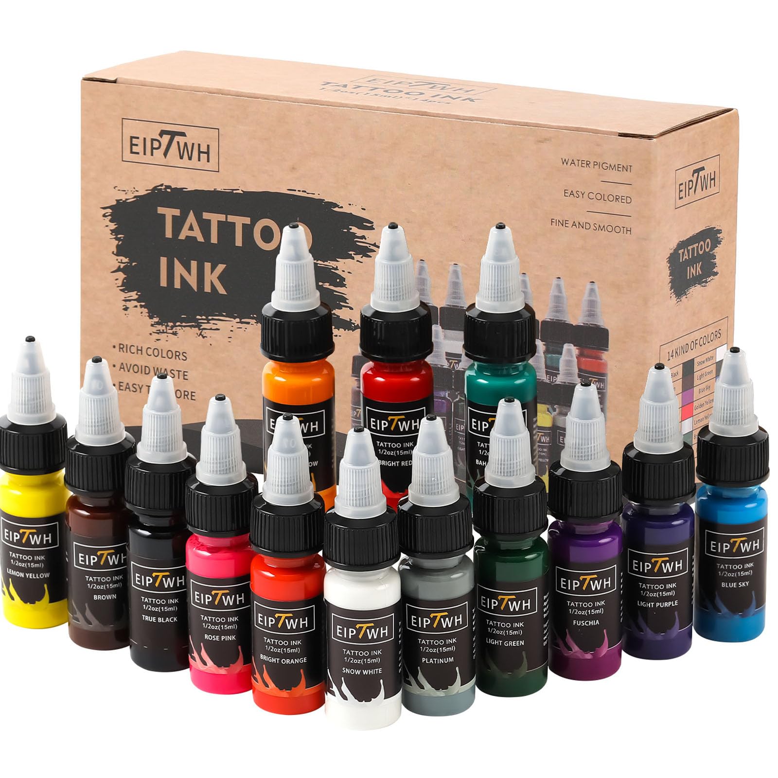 Tattoo Ink Set,EIPTWH 14 Colors Tattoo Ink Color Set 1/2oz 15ml/Bottle Bright&Vibrant Color Ink for Tattooing Tattoo Supplies