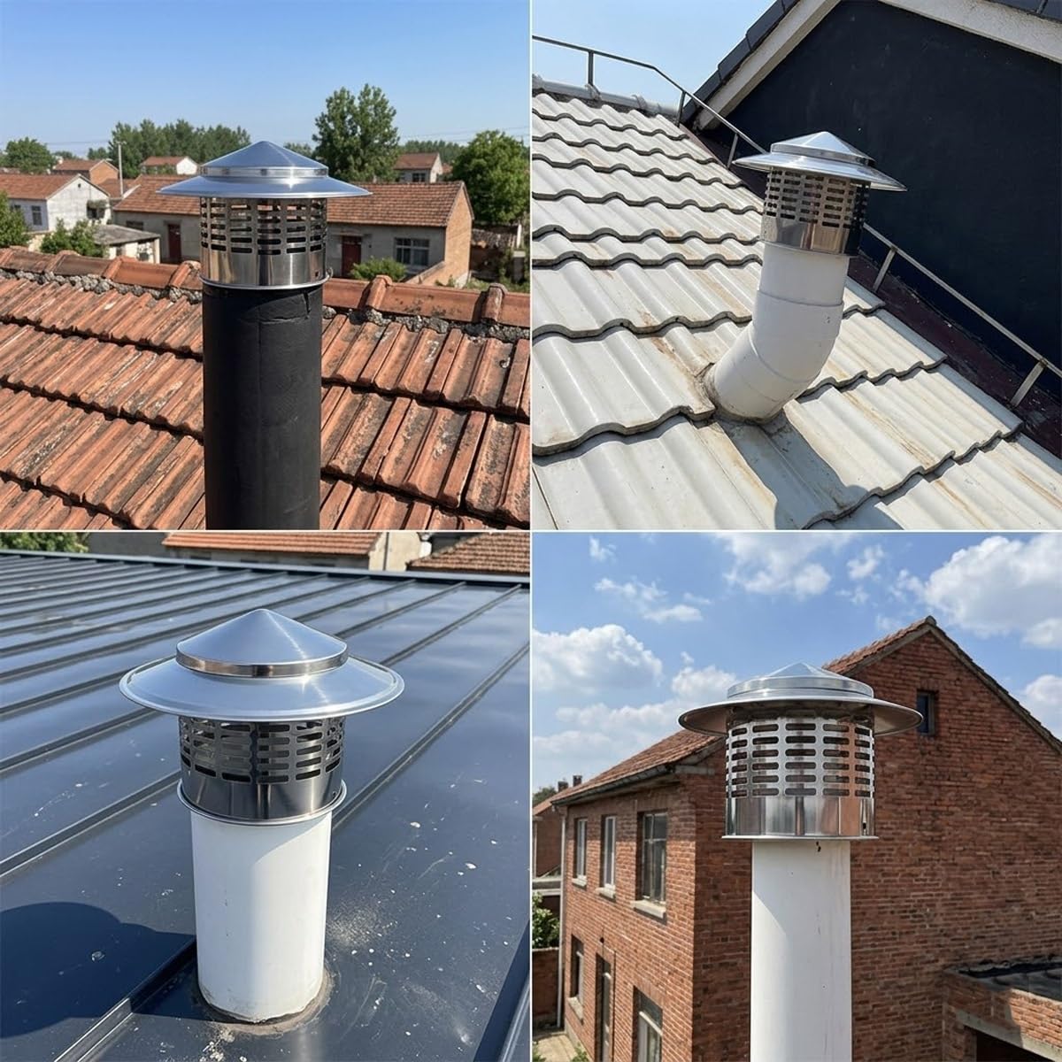 Terminale di Ventilazione Tetto Acciaio Inox 304 Comignolo per Camino Estrattore d'Aria Rotondo Cappello Parapioggia Tubo(16in-400mm)