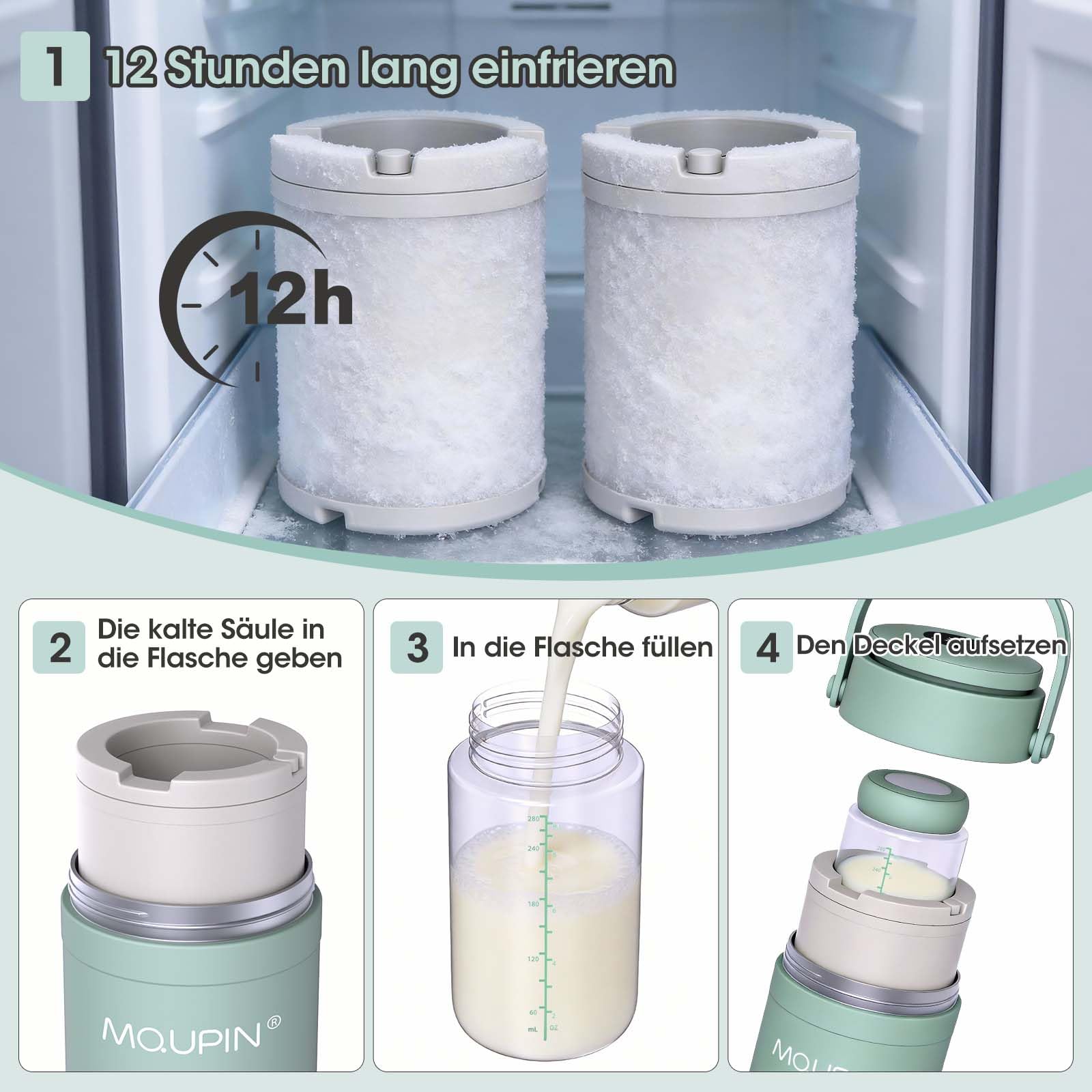 MQUPIN Tragbarer Muttermilchkühler mit Temperaturanzeige, 360°-Kühlung Für muttermilch aufbewahrung, Zwei Babyflaschen enthalten, Geeignet für Reisen und Büro, BPA-frei