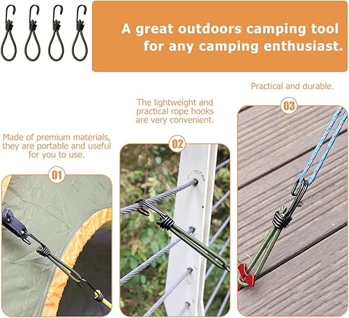 Miniatura 9 de BESPORTBLE 8 piezas de cordón elástico para tienda de campaña, gancho para cuerda de viento, hebilla de herramientas impermeable, accesorios de