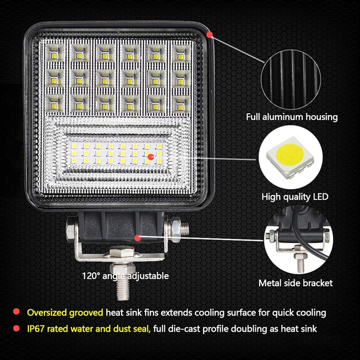 Willpower 2Pcs 4 Inch 126W Off Road Driving Lights Square LED Fog Light Spot Flood Combo Beam LED Cubes Work Lamps for Trucks Jeep Heavy Duty ATV UTV SUV Boat