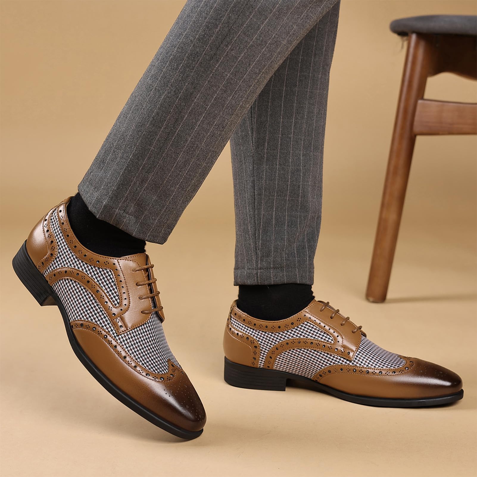 ANUFER Hombre Guapo Bloque de Color Zapatos de Vestir con Cordones Piel Sintética Brogues