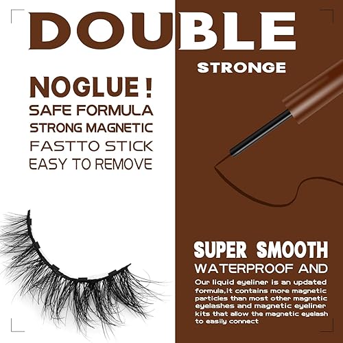 Miniatura 3 de 7C SEVENCROWN Pestañas magnéticas magnéticas de aspecto natural con delineador de ojos, 10 pares de pestañas postizas magnéticas de ojo de gato