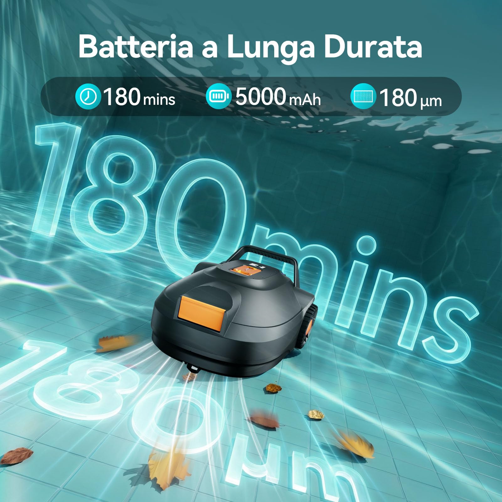 Redkey S200 Robot Piscina Senza Fili, 180 Min Autonomia, Doppi Motori, Doppia Aspirazione, Parcheggio Automatico, Robot Piscine Fuori Terra a Fondo Piatto fino a 100 m²