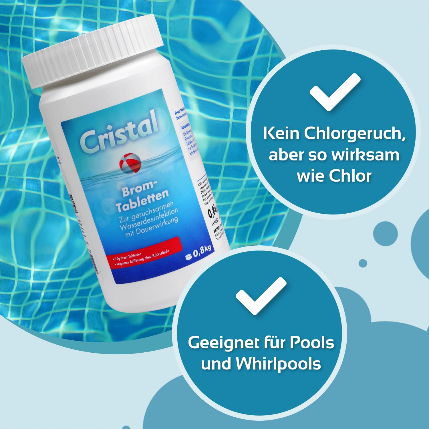 Cristal Bromtabletten 20g - 800g Dose - Effektive Wasserdesinfektion für Pools & Whirlpools - Langzeitwirkung & Chlorfrei