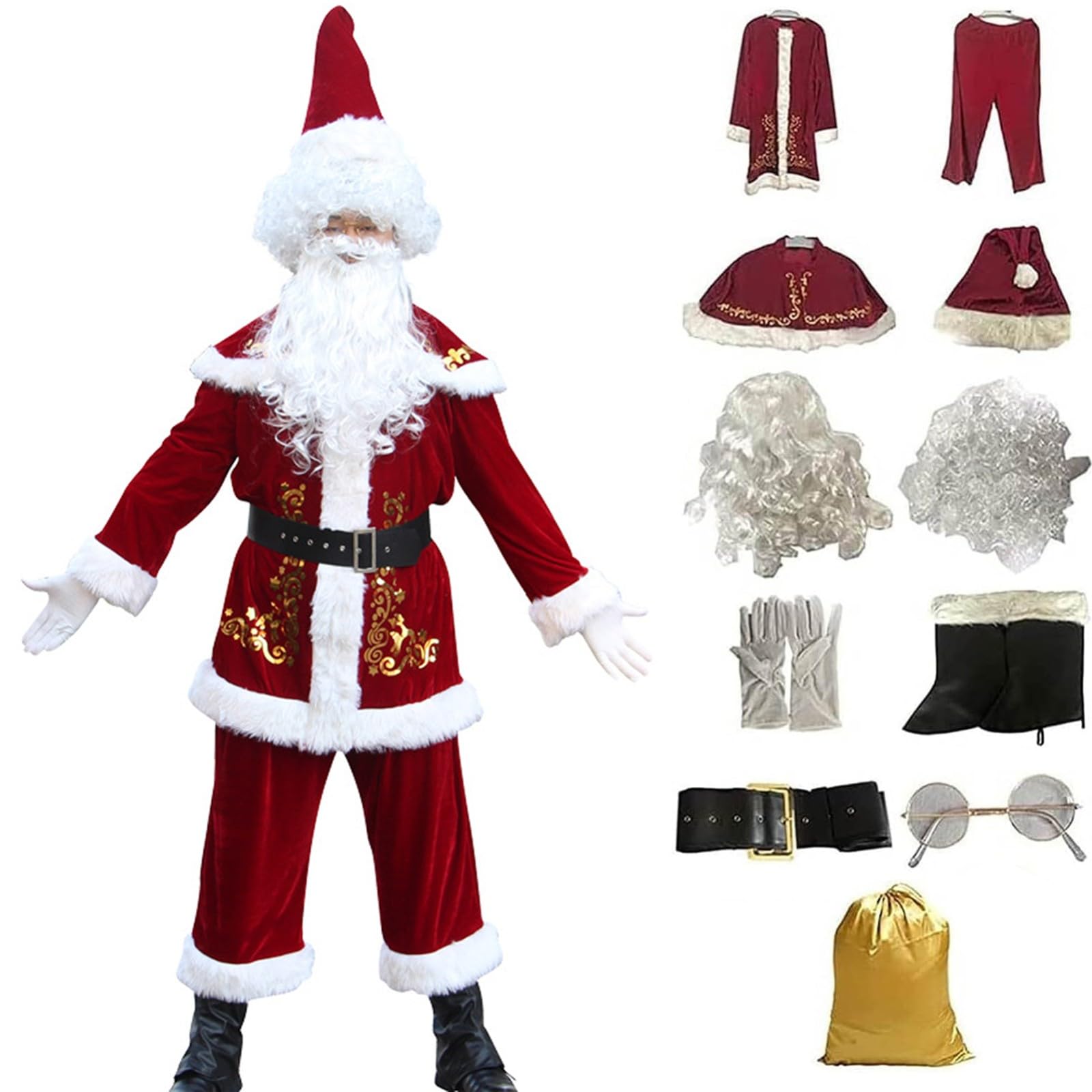 11-Teiliges Weihnachtsmann-Outfit Für Männer Und Frauen Weihnachtskostüme Weihnachtsmann-Cosplay-Kostüm Herren-Weihnachtsoutfit Weihnachtsmann Verkleidungsset Für Erwachsene A,4XL