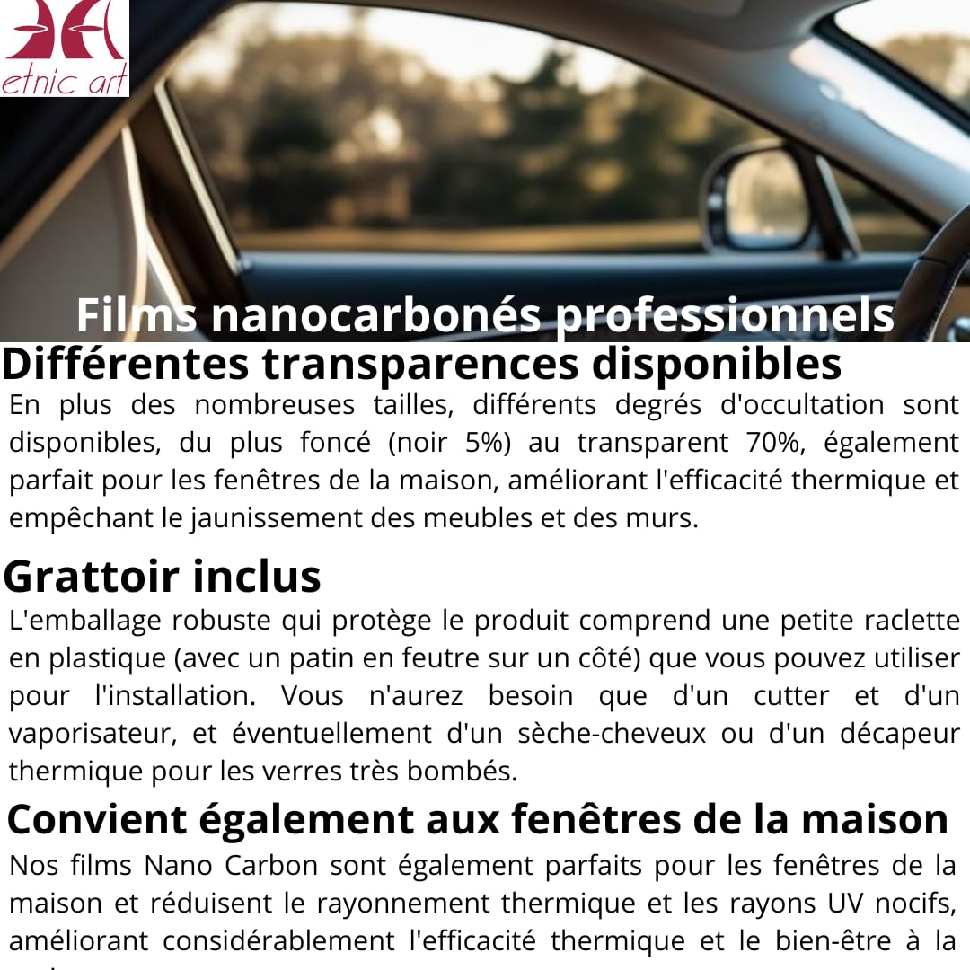 Film Teinté Prédécoupé Voiture Nano-carbone Qualité Professionnelle Grandes Tailles Petites Anti-rayures Pare-soleil Anti-reflet Thermoformant Adhésif Fenêtres Maison (5%-BLACK, 60 X 200 CM)