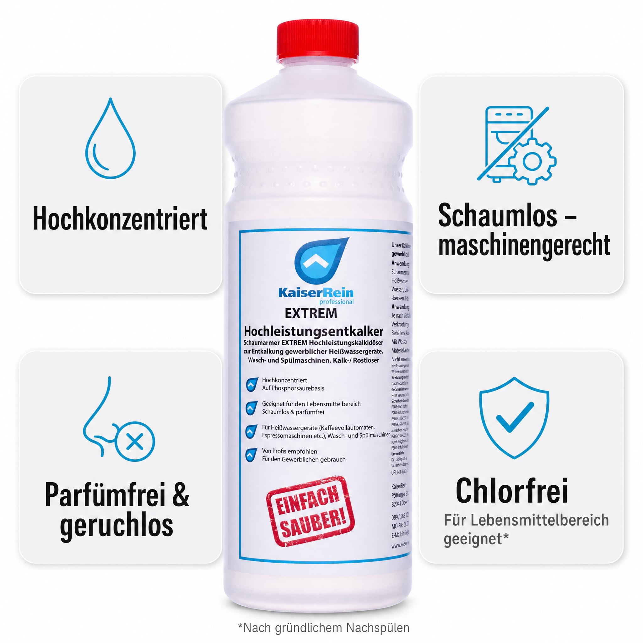 KaiserRein Profi Extrem Hochleistungsentkalker/Rostlöser flüssig 12x1L Kalklöser für Kaffeevollautomaten Entkalker Heißwassergeräte gegen Kalk, Urinstein, Wasserstein, Kesselstein und Rost