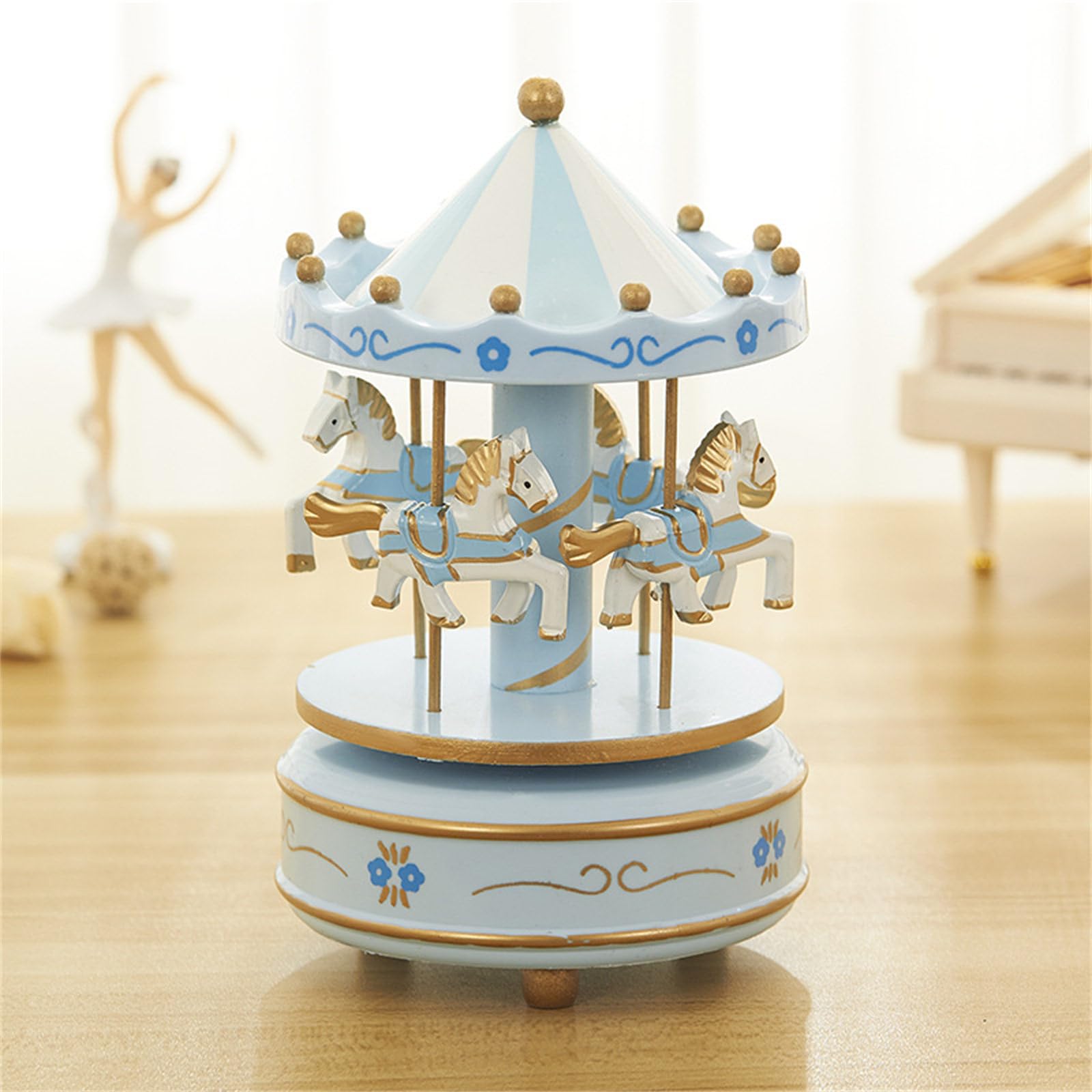 Carrusel De Música De Madera Con Melodía – Caja De Música Giratoria Decorativa, Hecho A Mano, Ideal Para Mesa O Guardería