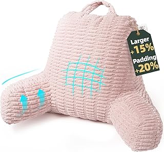 21" Higher Large Reading Pillow for Bed Adult, Back Pillow for Bed Sitting Up with Memory Foam Back Support with Arms Rest for Couch Chair Pink