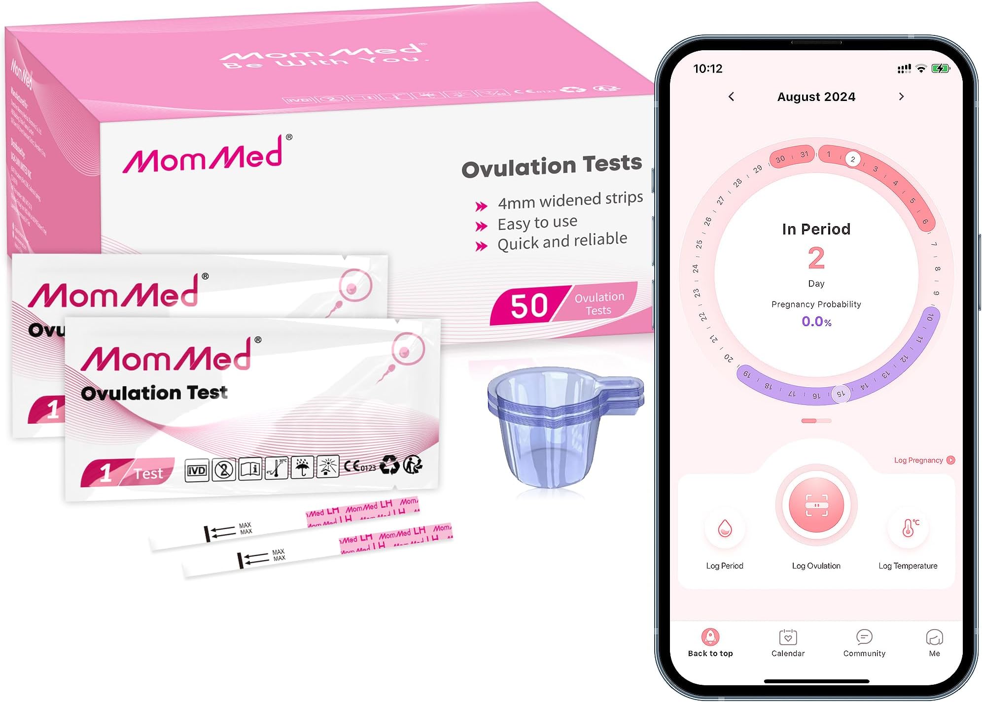 MOMMED Ovulation Test Strips, 50 LH Ovulation Kit + 50 Collection Cups, Accurately Track Ovulation Test, High Sensitivity Ovulation Tests