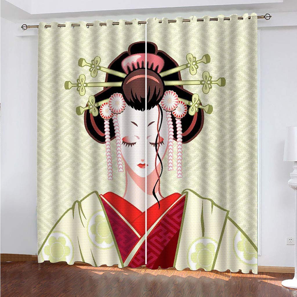 OUSIKA Cortinas Dormitorio Juvenil 3D Retrato De Una Mujer Japonesa Salon Modernas 2 Piezas Cocina Cortinas para Comedor 180x250Cm Opacas con Ojales, Termica Aislante, Infantiles Cortina