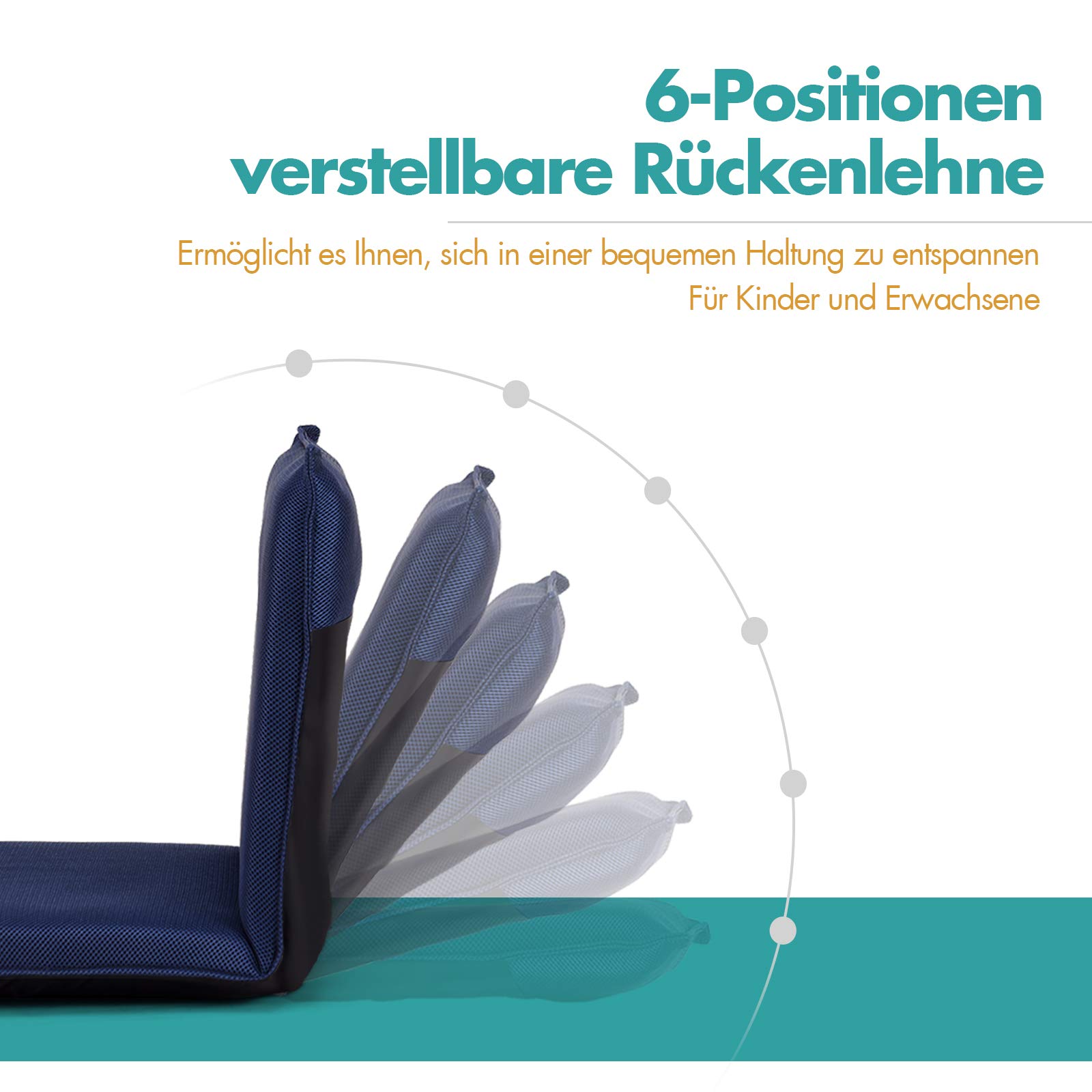 COSTWAY Bodenstuhl Bodensessel mit 6- stufig Verstellbarer Rückenlehne, Game Sessel gepolstert, Bodensofa Meditationsstuhl Lazy Sofa Fensterstuhl Meditationsstuhl (Marineblau)