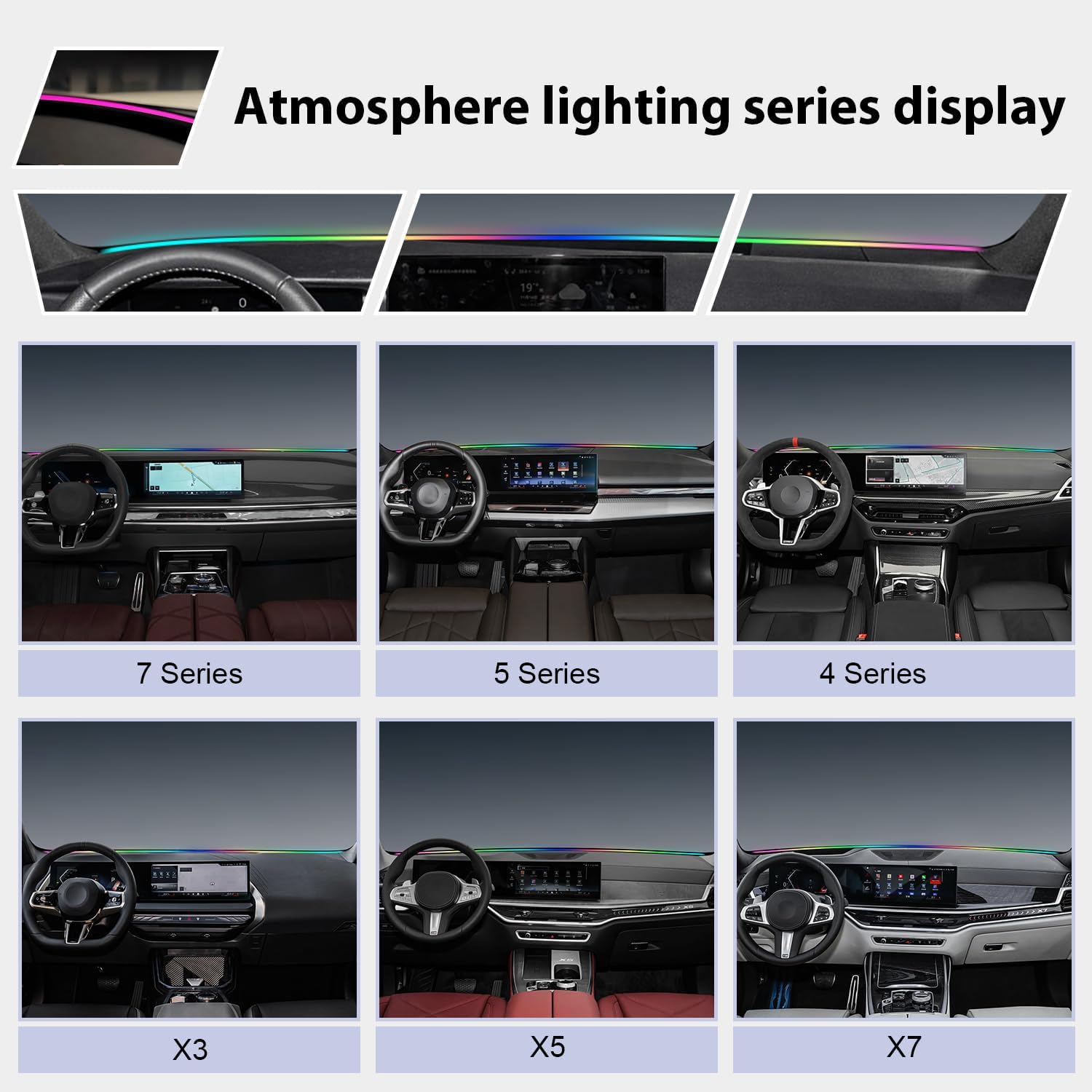 JYCDC Dashboard Ambient Light Strip with OBD Plug-in, RGB Interior Car LED Light Bar, App Control Music Sync, Compatible with BMW 1, 2, 3, 4, 5, 6 Series, X3, X4, X5, X6 & More Interior Accessories